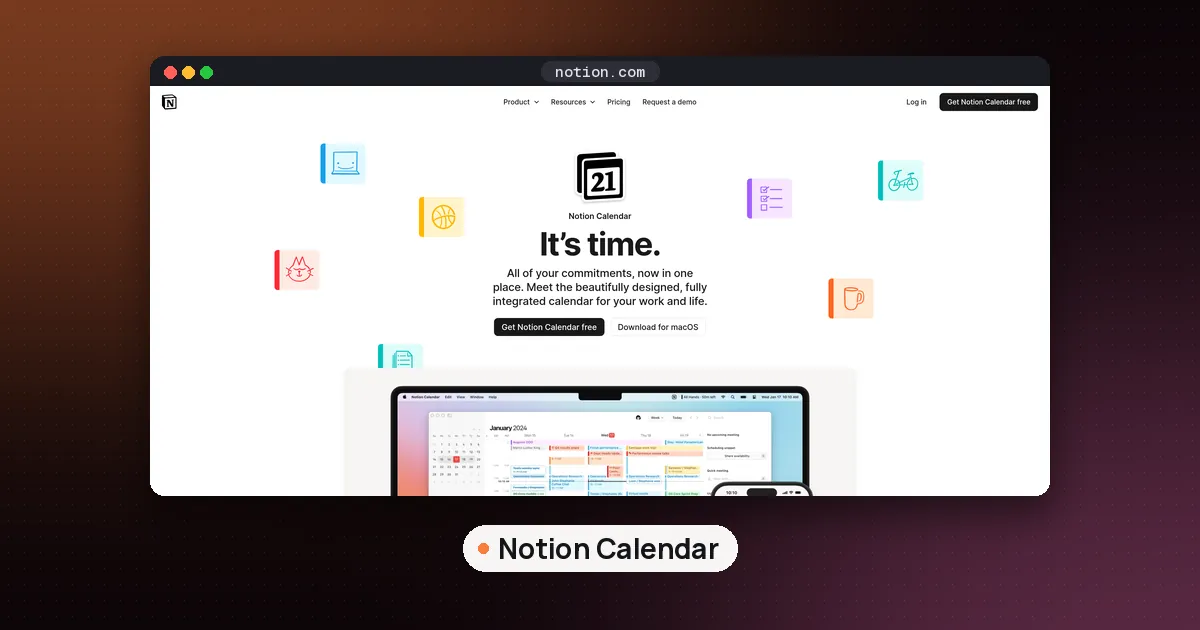 Screenshots of Notion Calendar