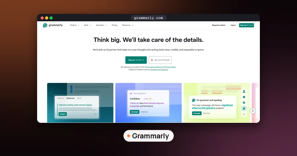 Screenshots of Grammarly